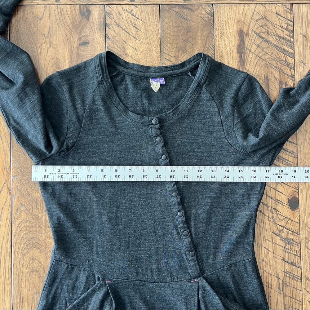ibex Dress Women’s S 100% Merino Wool Assymetrical Snaps Pockets Dark Gray Black - Picture 11 of 16